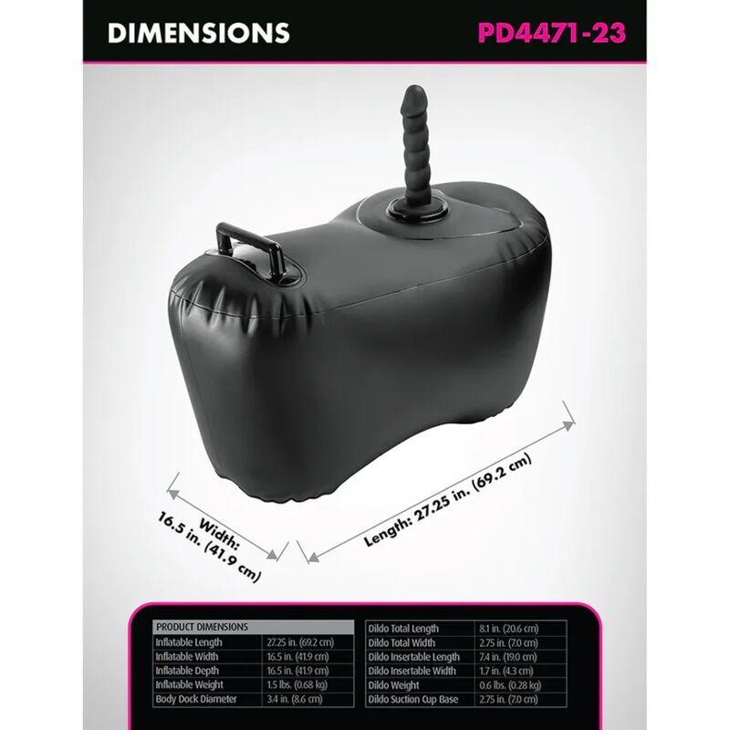 FETISH FANTASY SERIES - BODY DOCK SIÈGE GONFLABLE AVEC GODEMICHET 69,2 CM NOIR FETISH FANTASY SERIES