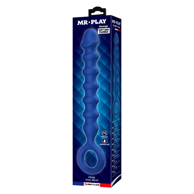 MR PLAY - PERLES ANALES EN SILICONE BLEU ET PLUG ANAL -Ø- 3,4 CM - 28,5 CM MR PLAY