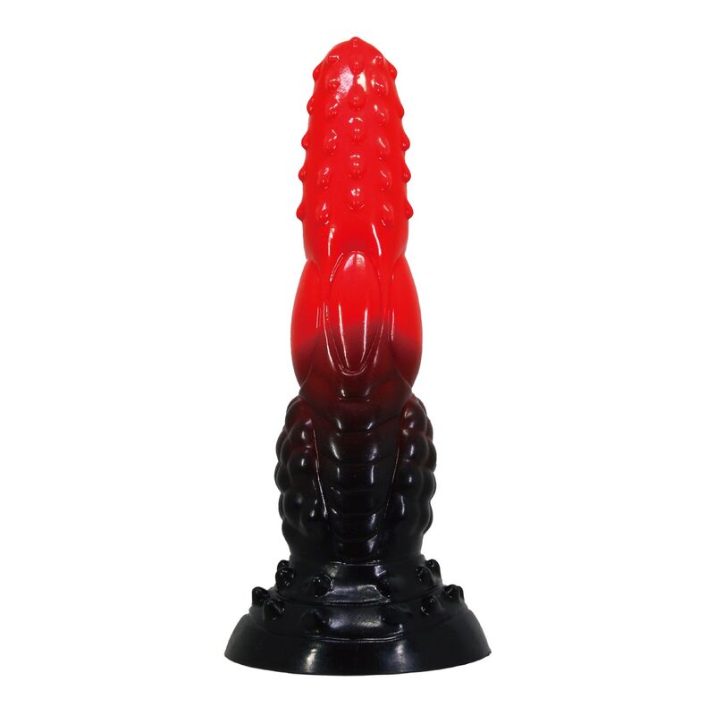 POWER MONSTERS - GODEMICHÉ FANTAISIE DRAGON DE FEU AVEC VENTOUSE 24,5 CM Ø 5,8 CM ROUGE ET NOIR POWER MONSTERS