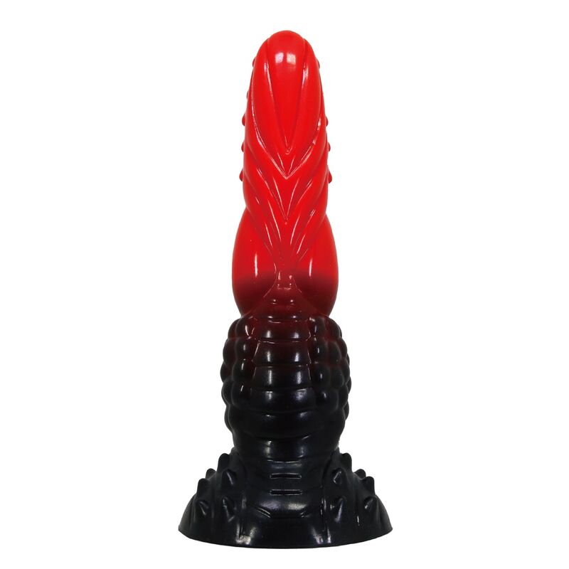 POWER MONSTERS - GODEMICHÉ FANTAISIE DRAGON DE FEU AVEC VENTOUSE 24,5 CM Ø 5,8 CM ROUGE ET NOIR POWER MONSTERS