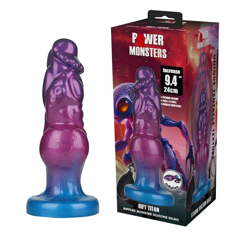 POWER MONSTERS - RIFT TITAN BICOLORE GONFLABLE EN SILICONE FANTASTIQUE 24 CM Ø 5 CM POWER MONSTERS