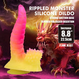 POWER MONSTERS - GODEMICHET MONSTRE ONDULÉ FANTASY AVEC VENTOUSE 22,5 CM Ø 5,5 CM ROSE ET JAUNE POWER MONSTERS