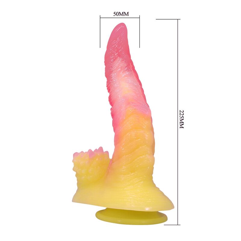 POWER MONSTERS - GODEMICHET MONSTRE ONDULÉ FANTASY AVEC VENTOUSE 22,5 CM Ø 5,5 CM ROSE ET JAUNE POWER MONSTERS