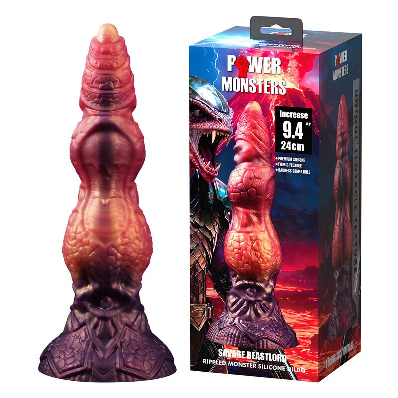 POWER MONSTERS - SAVAGE BEASTLORD TRICOLOR FANTASY GODEMICHET EN SILICONE 24 CM Ø 5 CM POWER MONSTERS