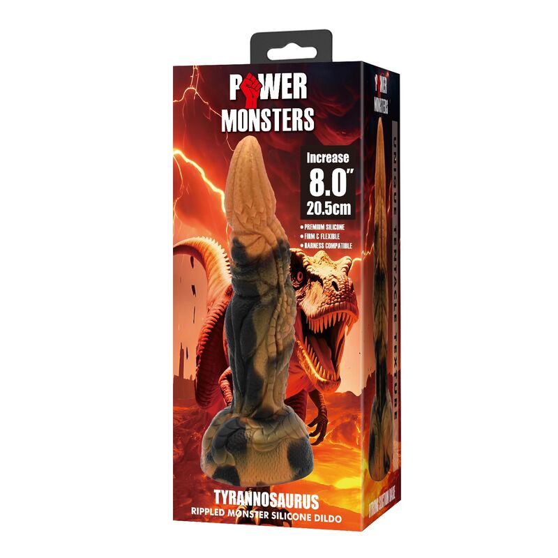 POWER MONSTERS - TYRANNOSAURE BICOLORE FANTASY GODEMICHET EN SILICONE 20,5 CM Ø 5 CM POWER MONSTERS