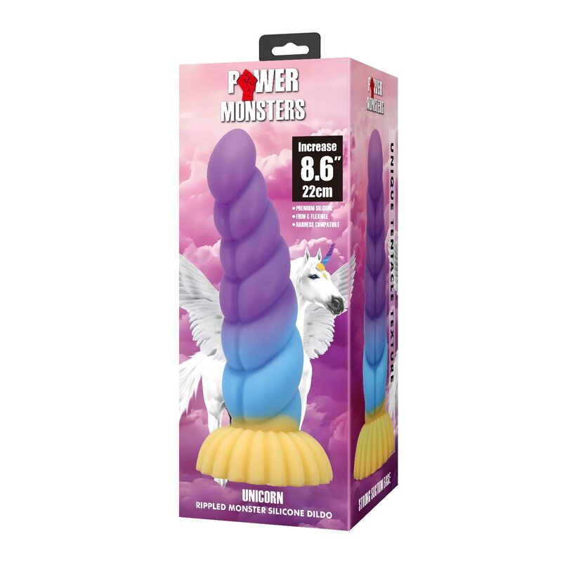 POWER MONSTERS - GODEMICHET EN SILICONE LICORNE TRICOLOR FANTASY 22 CM Ø 5 CM POWER MONSTERS