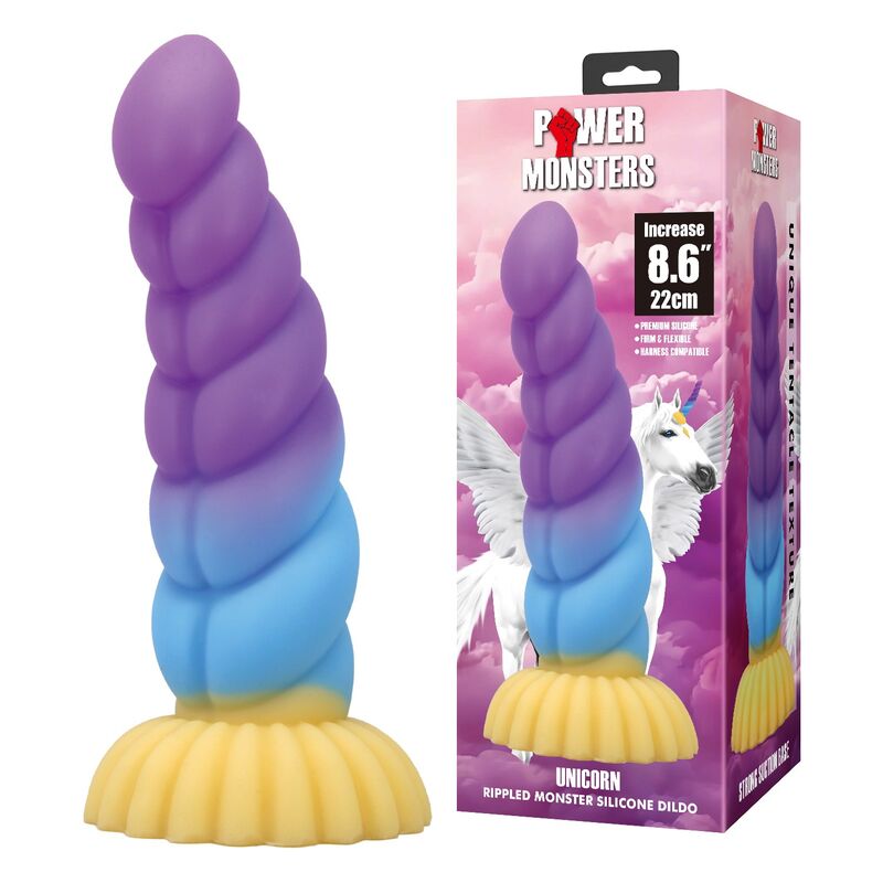 POWER MONSTERS - GODEMICHET EN SILICONE LICORNE TRICOLOR FANTASY 22 CM Ø 5 CM POWER MONSTERS
