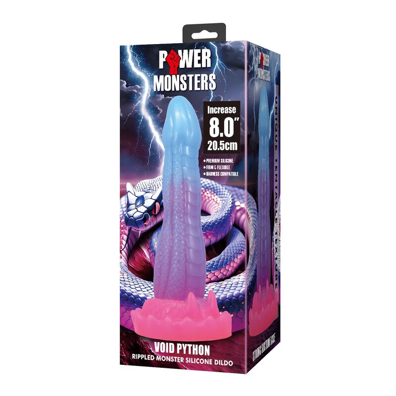 POWER MONSTERS - GODEMICHET FANTASY PYTHON DU VIDE AVEC VENTOUSE 20,5 CM Ø 5,2 CM BLEU, VIOLET ET ROSE POWER MONSTERS