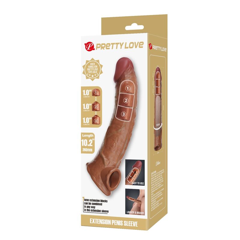 PRETTY LOVE - MANCHON D'EXTENSION DE PÉNIS AJUSTABLE 26 CM Ø 4 CM MARRON FOR HIM