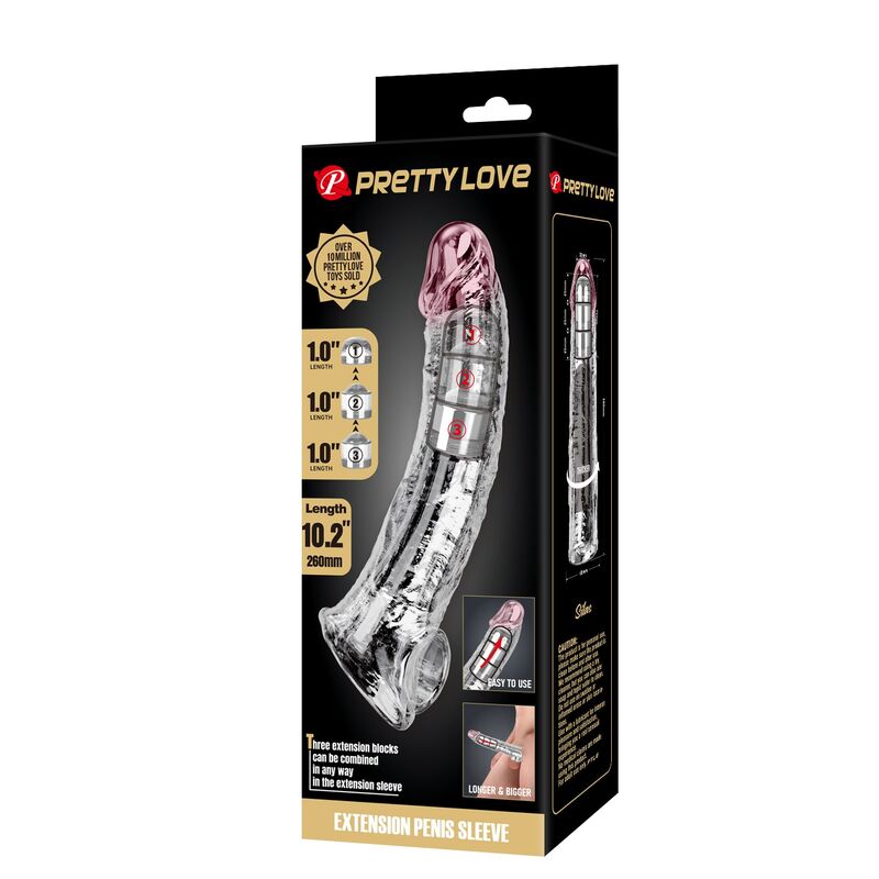 PRETTY LOVE - MANCHON D'EXTENSION DE PÉNIS AJUSTABLE 26 CM Ø 4 CM TRANSPARENT FOR HIM