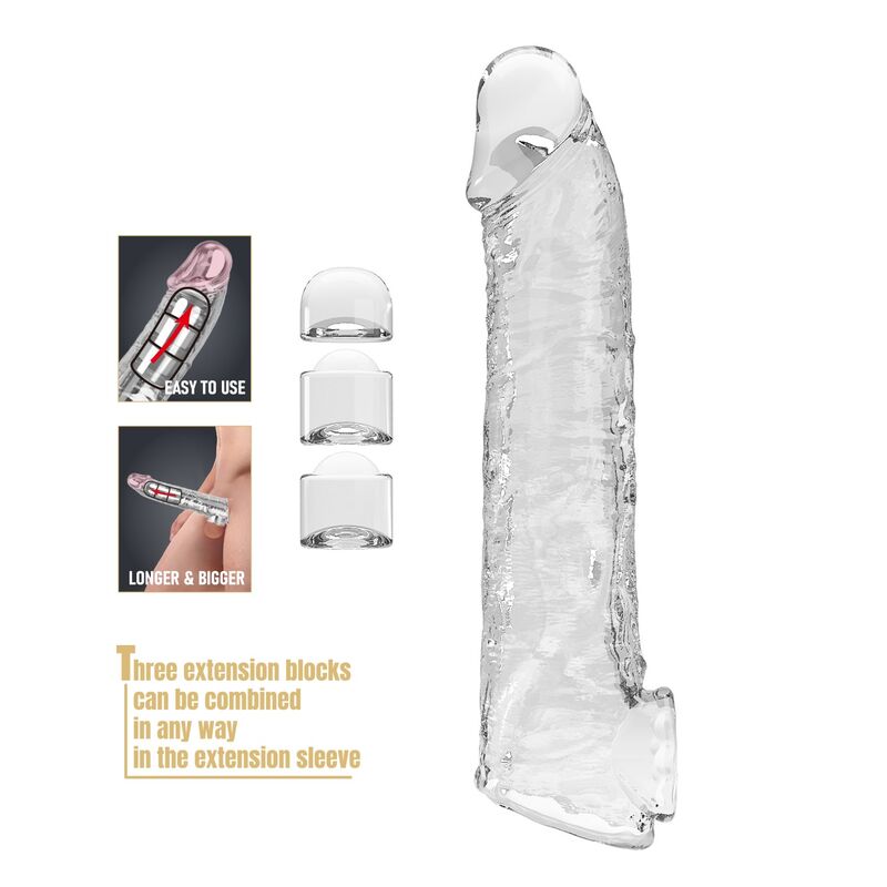 PRETTY LOVE - MANCHON D'EXTENSION DE PÉNIS AJUSTABLE 26 CM Ø 4 CM TRANSPARENT FOR HIM