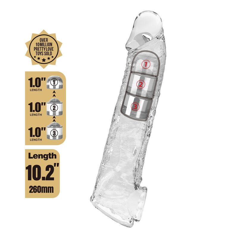 PRETTY LOVE - MANCHON D'EXTENSION DE PÉNIS AJUSTABLE 26 CM Ø 4 CM TRANSPARENT FOR HIM