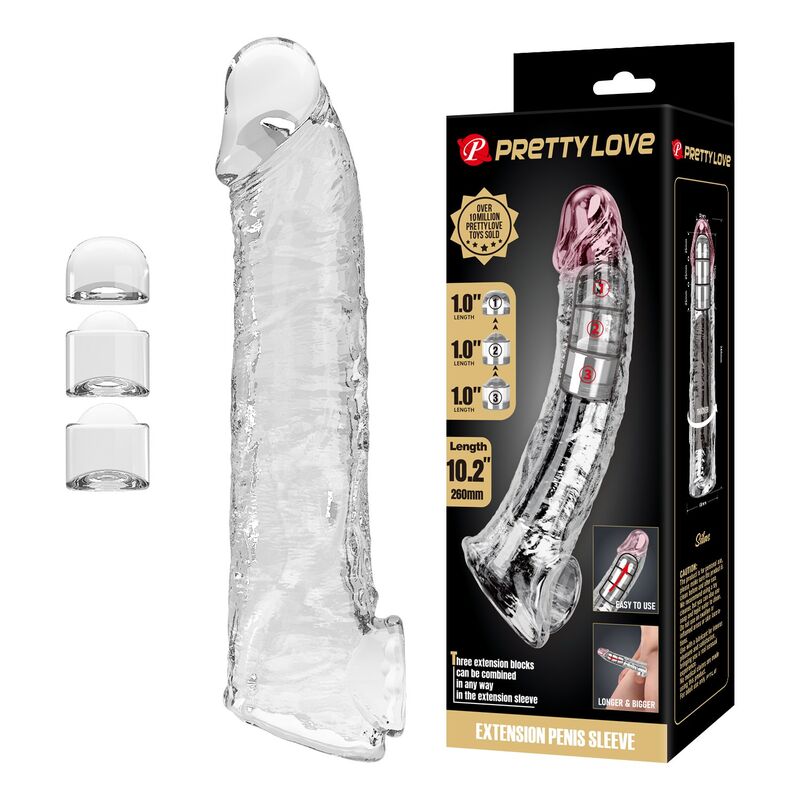 PRETTY LOVE - MANCHON D'EXTENSION DE PÉNIS AJUSTABLE 26 CM Ø 4 CM TRANSPARENT FOR HIM