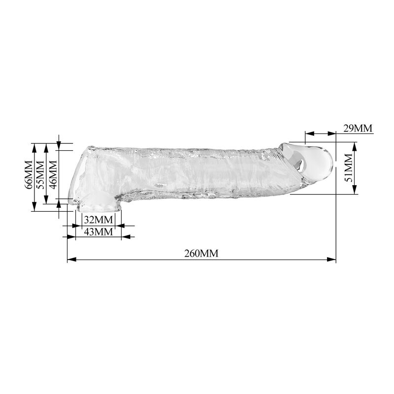 PRETTY LOVE - MANCHON D'EXTENSION DE PÉNIS AJUSTABLE 26 CM Ø 4 CM TRANSPARENT FOR HIM