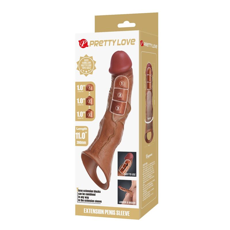 PRETTY LOVE - MANCHON D'EXTENSION PÉNIENNE AJUSTABLE 28 CM Ø 4,5 CM MARRON FOR HIM