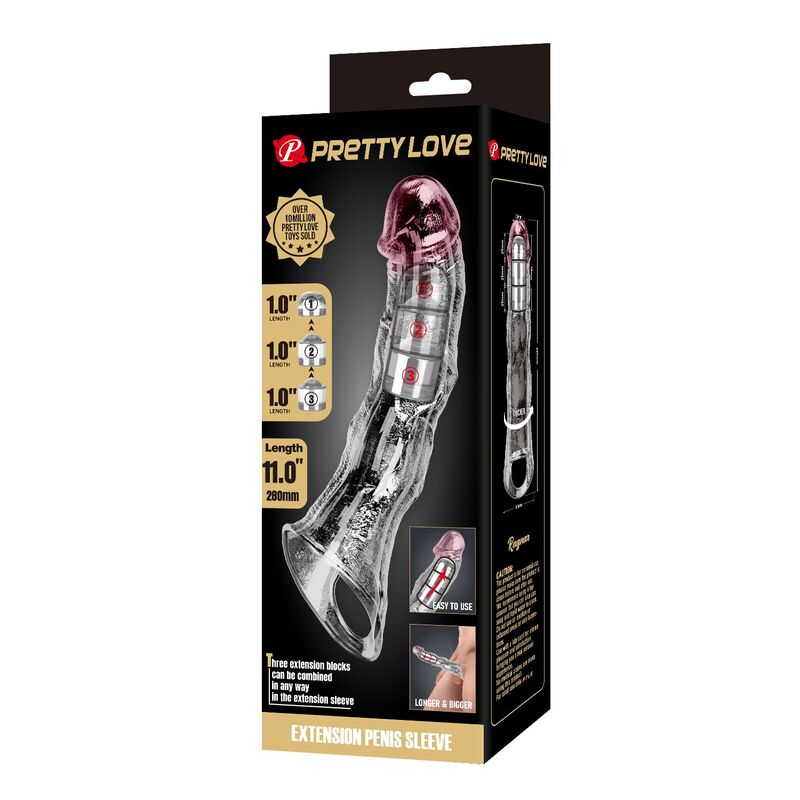 PRETTY LOVE - MANCHON D'EXTENSION PÉNIENNE AJUSTABLE 28 CM Ø 4,5 CM TRANSPARENT FOR HIM