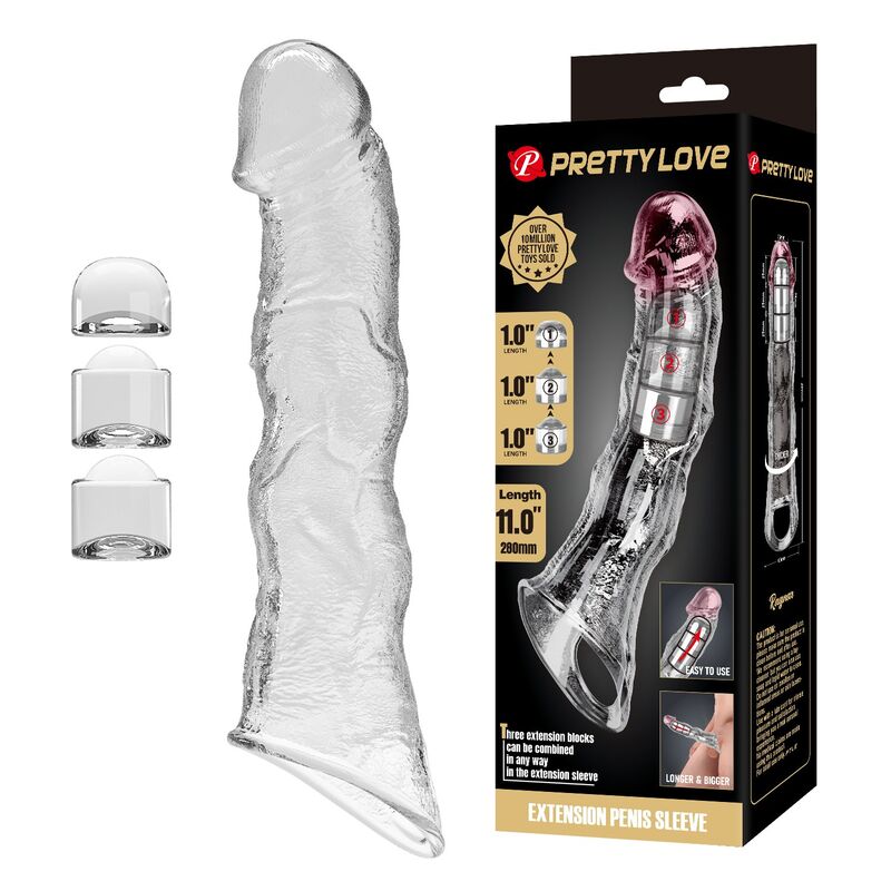 PRETTY LOVE - MANCHON D'EXTENSION PÉNIENNE AJUSTABLE 28 CM Ø 4,5 CM TRANSPARENT FOR HIM