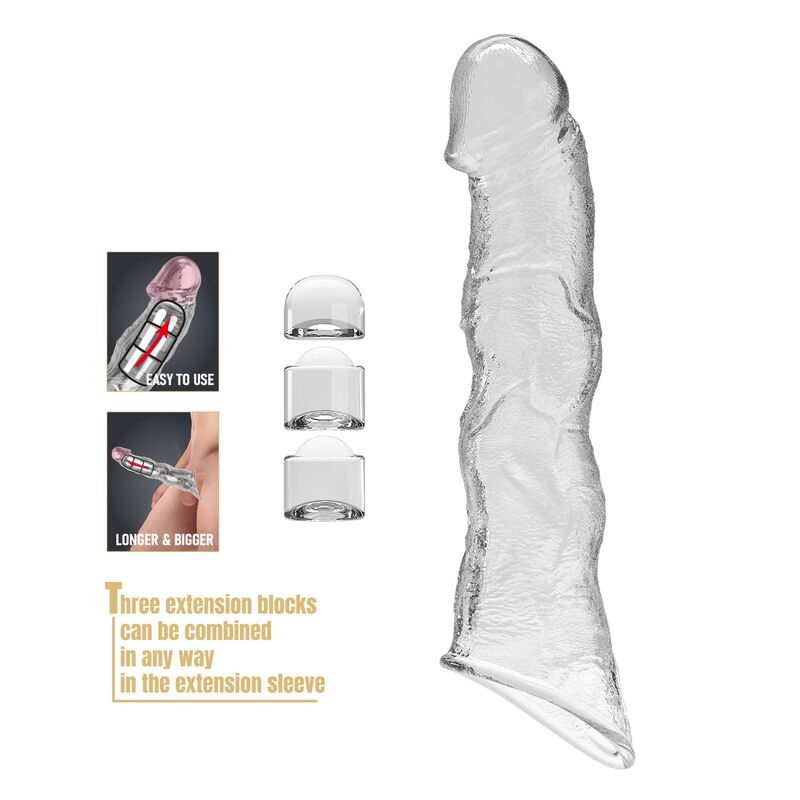 PRETTY LOVE - MANCHON D'EXTENSION PÉNIENNE AJUSTABLE 28 CM Ø 4,5 CM TRANSPARENT FOR HIM