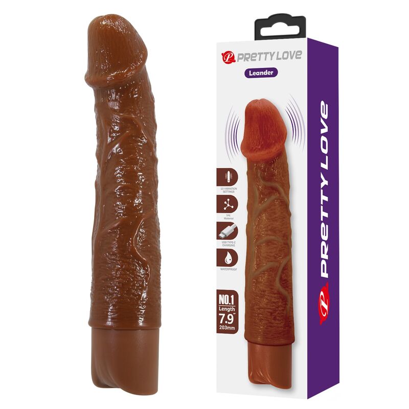 PRETTY LOVE - LEONARDO VIBRATEUR RÉALISTE 20 CM Ø 4 CM MARRON DILDOS