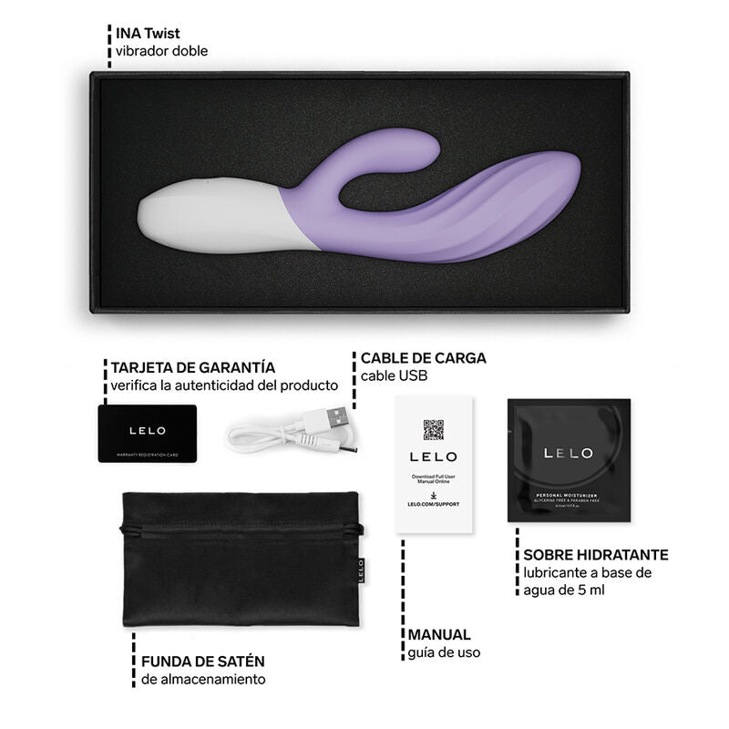 LELO - INA TWIST DOUBLE VIBRATEUR LAPIN POUR LE POINT G ET LE CLITORIS LAVANDE LELO