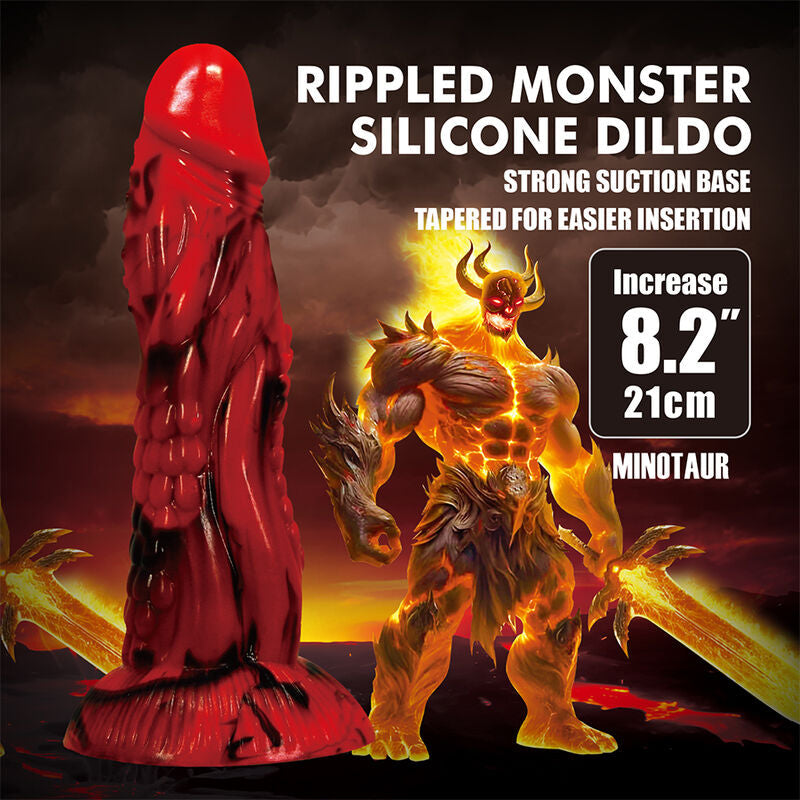 POWER MONSTERS - GODEMICHÉ MINOTAURE FANTASY AVEC VENTOUSE 21 CM Ø 5 CM ROUGE ET NOIR POWER MONSTERS