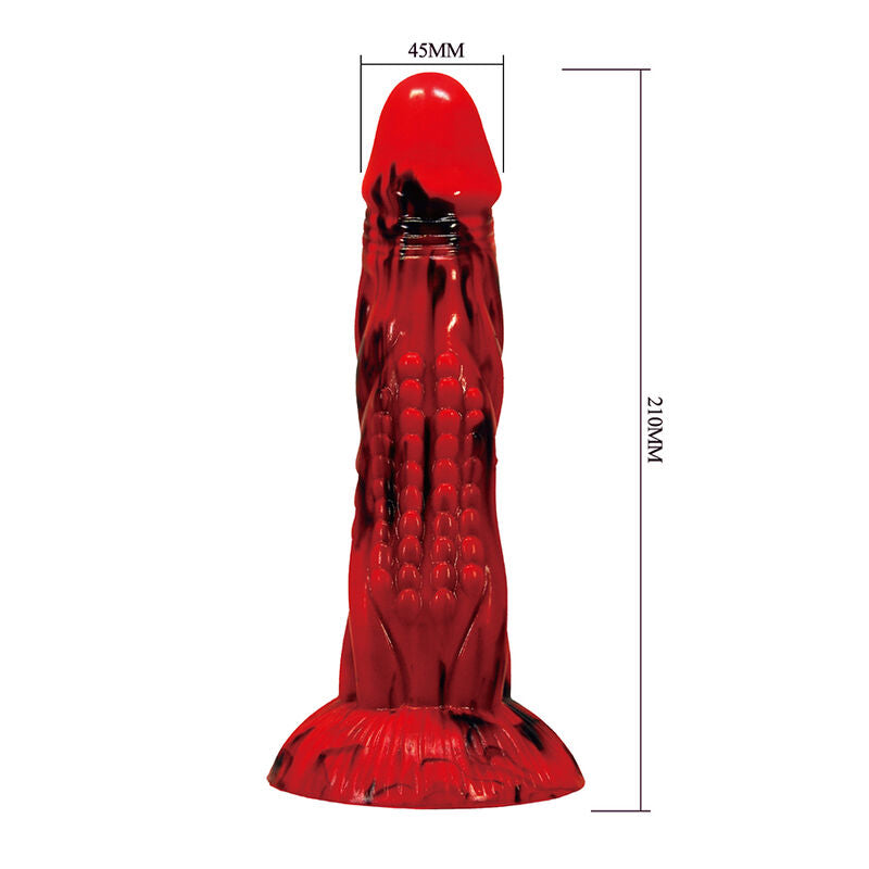 POWER MONSTERS - GODEMICHÉ MINOTAURE FANTASY AVEC VENTOUSE 21 CM Ø 5 CM ROUGE ET NOIR POWER MONSTERS