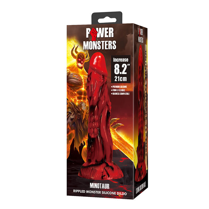 POWER MONSTERS - GODEMICHÉ MINOTAURE FANTASY AVEC VENTOUSE 21 CM Ø 5 CM ROUGE ET NOIR POWER MONSTERS