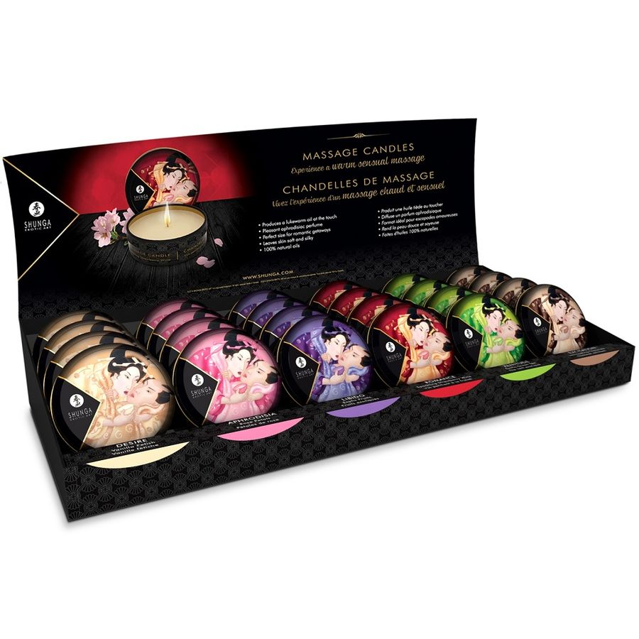 SHUNGA - MINI CARESSE À LA BOUGIE PRÉSENTOIR BOUGIES DE MASSAGE 24 UNITÉS SHUNGA CANDLES