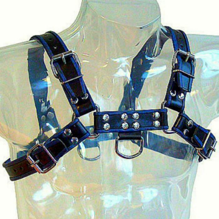 LEATHER BODY - HARNAIS EN CUIR BLEU ET NOIR POITRINE BULLDOG LEATHER BODY