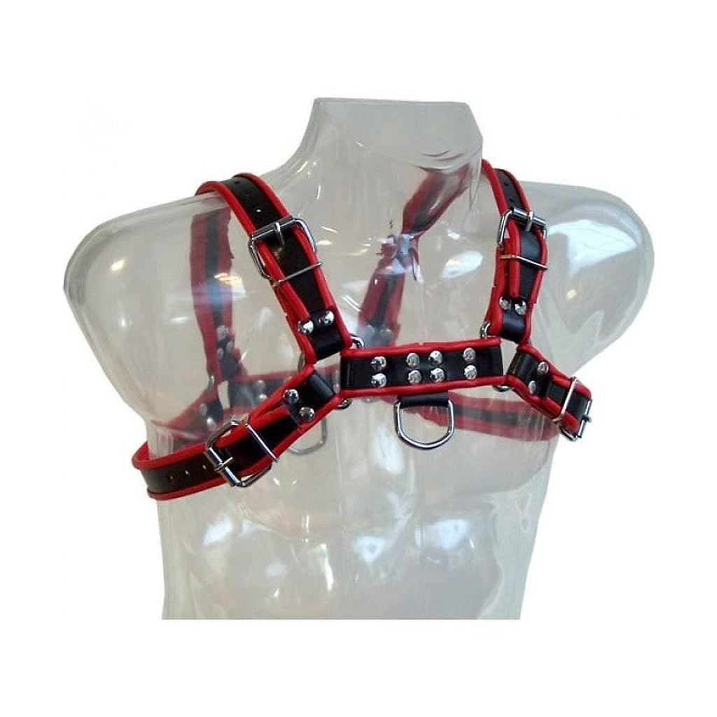 Leather Body Chaîne III noir et rouge, harnais à chaînes 520 g