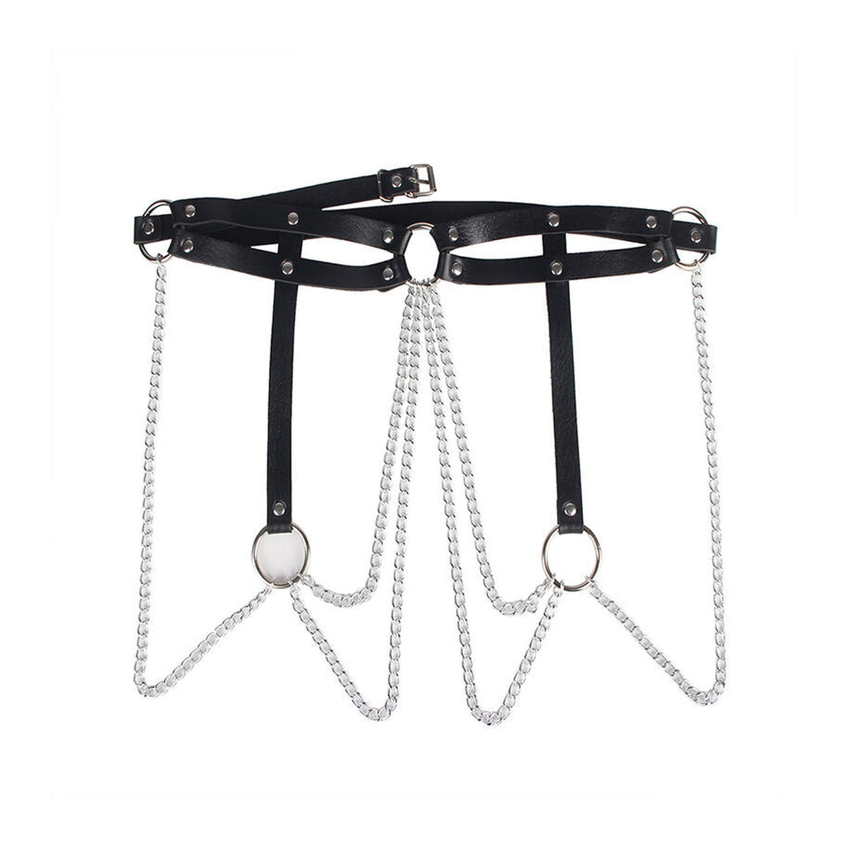 Subblime - Ceinture chaîne et anneaux en cuir noir